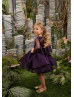 Gold Lace Purple Tulle Knee Length Flower Girl Dress